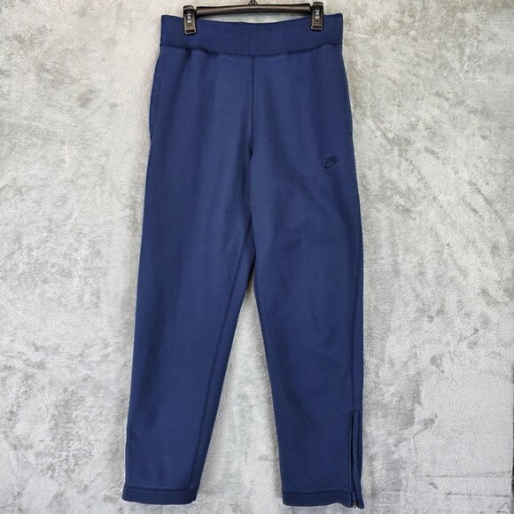 Nike Pants Mens Small Blue Fleece Ankle Zip Joggers Sweatpants Sportswear Swoosh - Picture 1 of 15
